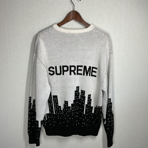 SUPREME - New York Skyline Stitch Knit Sweater White & Black FW20 sz L - Picture 2 of 8